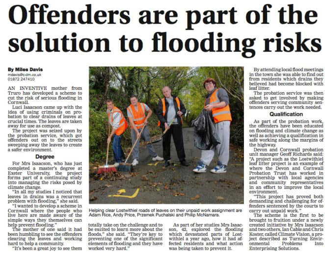 Offenders are part of the solution to flooding risks newspaper article