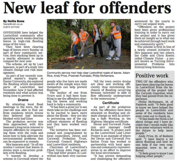 New leaf for offenders newspaper article